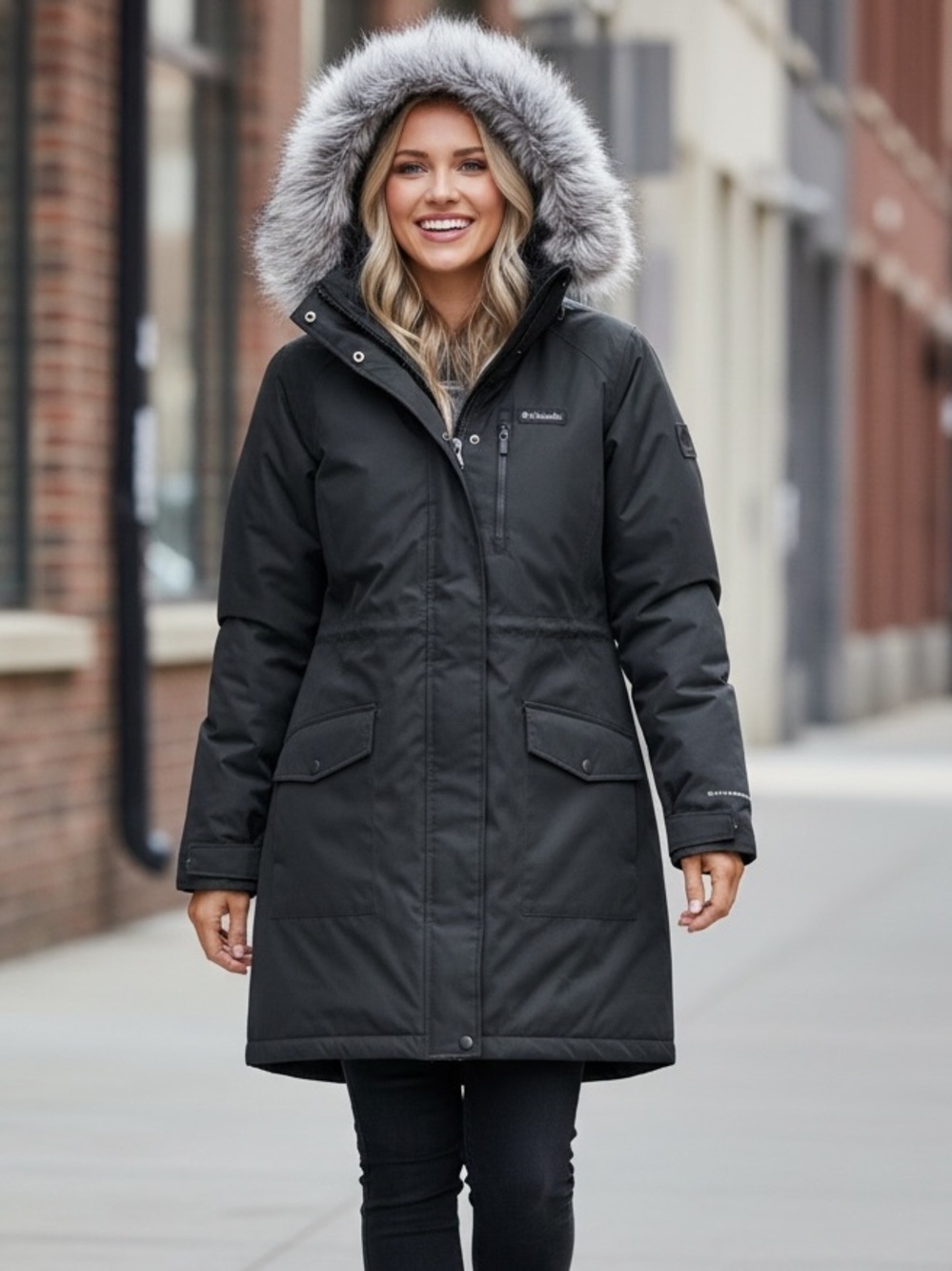 Columbia Gray  Parka with Faux Fur Hood